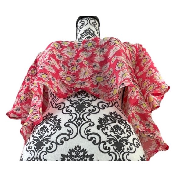 BELLA DU JOUR SHEER FLOWY PINK FLORAL OPEN BLOUSE WOMENS SIZE XL - Picture 4 of 10